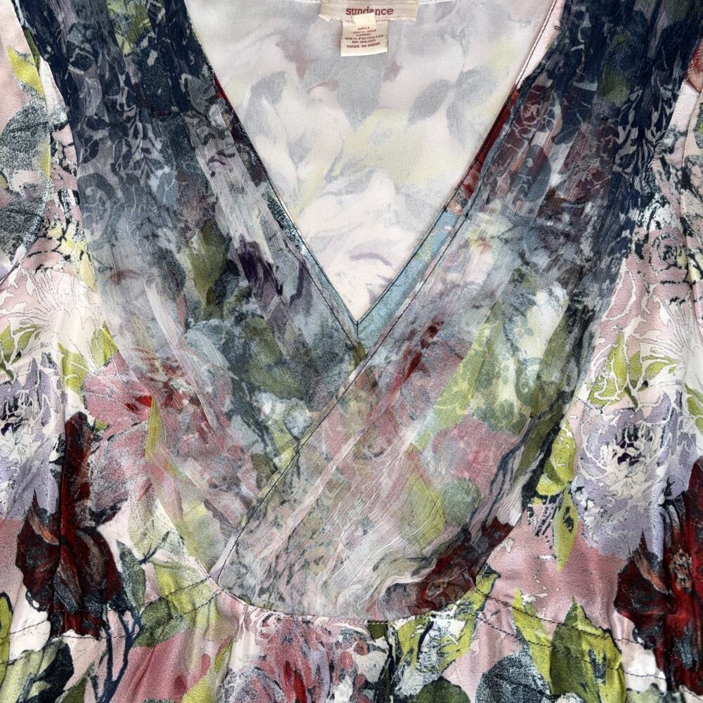SUNDANCE Winter Garden Watercolor Floral Lined Silk Top Blouse Sz M Boho Chic - Picture 3 of 13